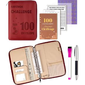 FLYING EAGLE 100 Envelopes Money Saving Challenge, Budget Binder with Cash Envelopes Easy and Fun Way to Save $5050, Savings Challenges Book with Envelopes for Office,Home,School (Red)