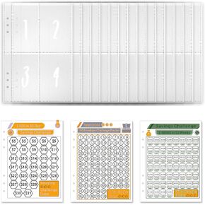 28 Sheets 100 Envelopes Money Saving Challenge Inserts for 6 Ring A5 Binder with Numbers, Pre-labeled Saver Binder Plastic Refill Pages for Replacement with Tracker