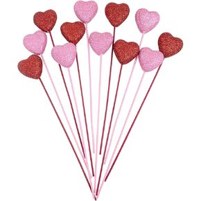 12 Pcs Valentine's Day Glitter Puffy Heart Picks Foam Sparkly Sticks Floral Arranging Supplies for Valentine's Day Wedding Birthday Home Holiday Party Vase Decoration