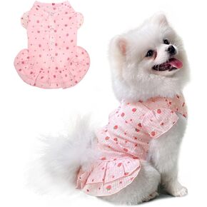 TONY HOBY Dog Dress, Dog Summer Dress, Soft and Breathable Dog Party Dress with Strawberry for Small Medium Dog (Pink, S)