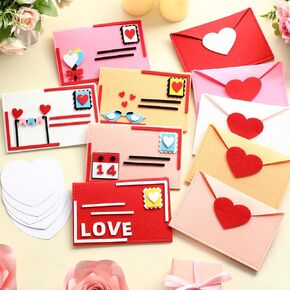 Libima 10 Pieces Valentine's Day Felt Envelope with Heart Shaped Card 4 x 6 Inch Valentine Envelopes Love Letter Envelopes for Valentine Party Favor Supplies Exchange Gifts Wedding Shower