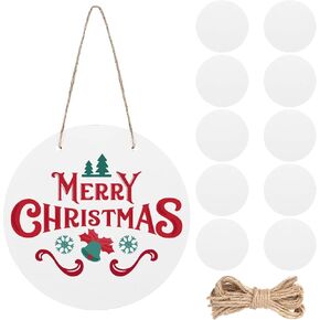 10 Pcs Sublimation Door Hanger Blanks - 12" Round Circle Unfinished Blank Sign Door Hanger Wall Hanging MDF Wood Sublimation Ornament Blanks Decorative Door Hanger with Rope for Heat Press Machine