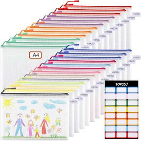25PCS Mesh Zipper Pouch Bags, A4 13.5x9.5 Inches Waterproof Mesh Bags with Zipper, Plastic Zipper Pouches for Organizing, Mesh Bags for Travel Storage School Supplies, 15 Colors Assortment