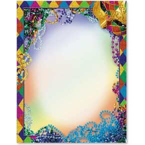 Paperdirect Mardi Gras Bourbon Street Spring Theme Paper Stationery, Border Paper, Letterhead 8.5 x 11, 25 sheets, Elegant Premium Writing Paper, Decorative Printer Paper