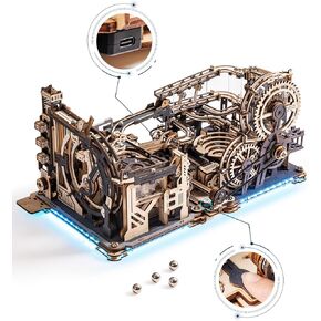 RoWood 3D Puzzles for Adults,3-in-1 Wooden Puzzles for Adults Marble Run,Includes Marble Spaceport LGC01&Marble Night CityLGA01&Link Pack,Awesome Gifts for Adults&Teens