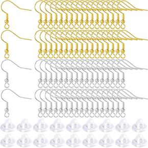 OIIKI 400pcs Hypoallergenic Earring Making Supplies, Gold/Silver Plated Spring Earring Hooks, Jewelry Findings Making Kit for Women, Clear Rubber Earring Backs for DIY Jewelry Making, Decoration