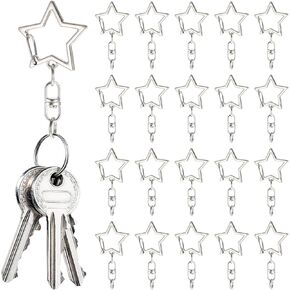 100Pcs Star Shaped Spring Snap Keychain Clip with Chain Hanging Buckle and Open Jump Ring, Metal Swivel Clasp Snap Hook Key Ring Star Keychain Clip for Jewelry Making Keychains DIY Crafts
