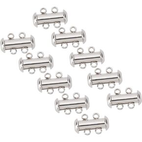 PH PandaHall 10 Sets Stainless Steel Slide Lock Clasps Tube Necklace Multilayer Chain Clasp Connectors 2 Strands Jewelry Clasps for Necklace Bracelet Jewelry Findings 15x10x6.5mm, Hole 1.8mm