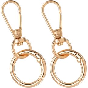 2 Pack Swivel Clasp Clip, Metal Lobster Claw Clasp with O Spring Ring, Snap Jewelry Clasps Keychain Ring Hook for Lanyards DIY Crafts- Gold