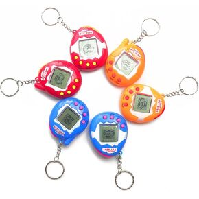 6 Pieces Virtual Electronic Digital Pets Keychain Game Keyring Retro Handheld Game Machine Nostalgic 90s Toy for Boys Girls