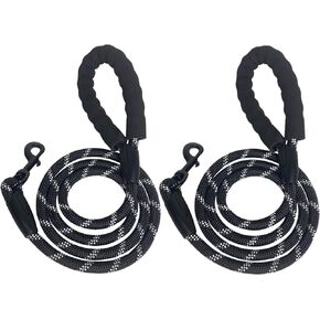 Beastron 5FT Heavy Duty Dog Leash with Comfortable Padded Handle and Highly Reflective Threads for Medium and Large Dog’s, 2 Pack Black