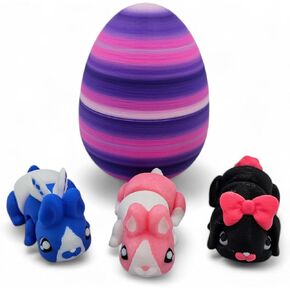 Bunny Eggs Collectible Figurines - Includes 3 Unique Articulating Bunnies - Articulating Design - Easter Eggs, Educational, Stress, Anxiety, ADHD Relief