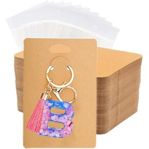 120 Set Keychain Display Cards,2.7"X4.7" Keychain Cards with Bags,Jewelry Packaging Blank Hanging Cards for Selling