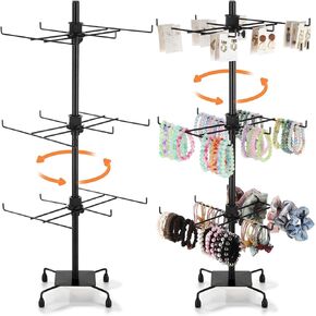 2 Pcs Jewelry Rotating Display Stand Adjustable Metal 3 Tier Earrings Bracelet Display Rack Hanging Jewelry Spinning Organizer Tree with Hooks for Vendor Events Selling(Black)