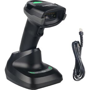 Wireless Barcode Scanner, Bluetooth 2.4G Wireless USB Wired 3-in-1 1D 2D QR Scanner with Wireless Receiver Stand, Handheld Barcode Reader for Inventory Store Library