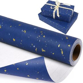 Black Wrapping Paper Roll-17Inch×33Feet, Black and Gold Foil Wrapping Paper, Matte Kraft Wrapping Paper with Silver and Gold Foil Flake, Gift Wrapping Paper for Birthday Wedding Christmas Baby Shower
