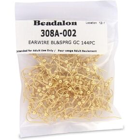 Beadalon 144-Piece Ball and Spring Ear Wire, Nickel Free Gold Plate