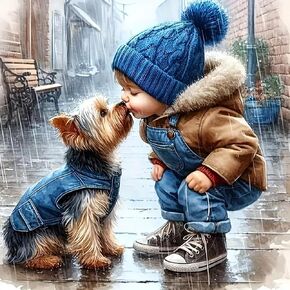 FHBUBPUP Diamond Painting Kits for Adults Animal Dog, Kiss The Dog Diamond Art Kits, 5D DIY Full Drill Round Gem Painting Art Craft Home Decoration Gift 12×12Inch