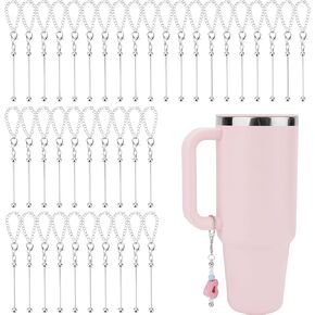 40pcs Beaded Cup Charms Compatible with Stanley Charm Accessories for Tumblers with Handle Cup, Silver Beadable Keychain Bar Chain Blank Beaded Bottle Accessories DIY Gift Pendant