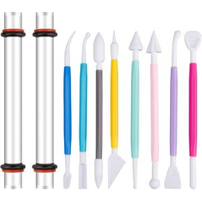 18pcs Polymer Clay Tools Kit, Acrylic Roller with Thickness Rings and Various Styles Double-Head Clay Sculpting Tools, Pottery Clay Modeling Tools Set for Air Dry Clay Art DIY Craft Projects