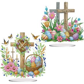 ARTopet DIY Diamond Desktop Ornament Special Shaped Crystal Easter Cross Eggs Diamond Art Painting Tabletop Ornaments Single Sided Diamond Home Decor