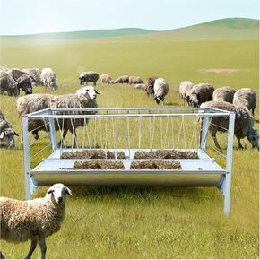Livestock 2 in 1 Grain & Hay Feeder, Large Capacity Goat Feeder with 77 Gallon Capacity, 5-Feet Long Goat Hay Feeder with All Steel Frame & Deeper Feeding Pan for Goat,Sheep,Foal & Sheep Sheds.