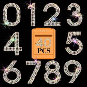 Locacrystal 40Pcs Bling Rhinestone Numbers Self-Adhesive Glitter Number Stickers for Mailbox Cars Doors Crafts 0-9 DIY Crystal Iron-on Numbers Patches for Clothing(Crystal AB,1.57")