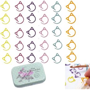 علامات غرزة Cat Fazanwey 30pcs مع حالة تخزين ، علامات غرزة معدنية للكروشيه ، علامات الكروشيه الملونة لمحبي الحياكة