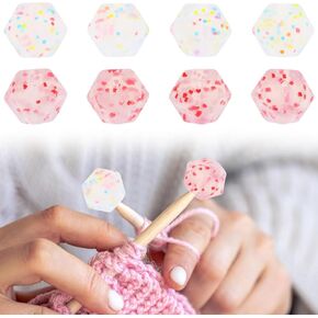 AOZUO 8PCS Knitting Needle Stoppers, Hexagon Transparent Knit Needle Point Protectors Silicone End Caps Stitch Stoppers Knitting Accessories and Gadgets for Sewing Knitting DIY Crafts