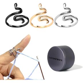 LAYASIMON Crochet Tension for Yarn Finger Holder Knitting Adjustable Ring notions for Women Crochet aid Thread Loop Guide Finger Holder,Snake Ring. (Silver, Gold, Black Gold)
