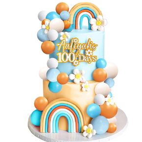Groovy Cake Toppers Boho Cake Decorations with Flower Rainbow Balls for Girl Birthday Party Hippie Boho Groovy Party Supplies