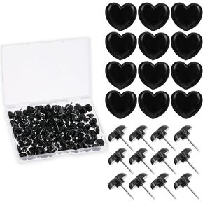 120PCS Black Heart Push Pins Plastic Thumb Tacks Decorative Push Pins for Cork Board 0.43 Inch Steel Flat Head Cute Push Pins for Bulletin Board Photo Wall Maps Posters Note Home Office Supplies
