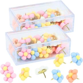 40 Pieces Flower Pushpins Thumb Tacks Cute Decorative Floret Push Pins Colorful Thumbtacks for Photo Wall, Feature Wall, Whiteboard, Cork Board, Map, Bulletin Board, Office, School or Home (Flower)