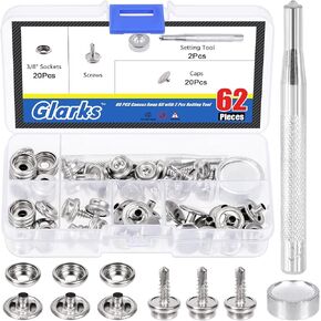 Glarks 62Pcs Canvas Snap Button Kit Stainless Steel Marine Grade Canvas and Upholstery Boat Cover Snap Button Fastener Kit with 2Pcs Setting Tool (20 Sets) - Black