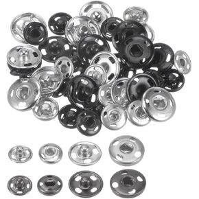 HARFINGTON Sew-on Snap Buttons, 20 Sets 8.5mm 1/3 Inch & 20 Sets 12mm 1/2 Inch Metal Snap Fasteners Press Studs Buttons for Sewing Clothing DIY, Silvery Black
