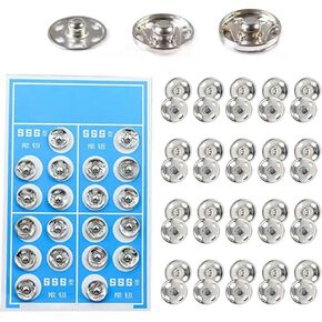 MIUPOO Metal Sew On Snap Buttons, Fasteners Press Studs for Sewing Clothes Jeans Overcoat DIY,0.62Inches/16mm Dia Snaps,20 Sets,Silver