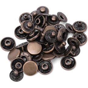 50 Set Snap Fastener Kit, Pure Brass Snap Buttons Antique Brass Snap Fasteners Ring Socket Press Studs for Leather Shirt Jacket Bags Luggage Decoration Accessories (10mm)
