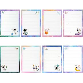 48 Lined Writing Stationery Paper, Beautiful Space Designs for Writing Letter, Notes, Invitations, Craft, 8 Different Style (11.4 x 8.26")