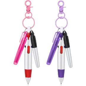 8Pcs Mini Highlighter Nurse Pen Set, Nurse Pens for Badge Pink and Purple Tip Highlight Pens 2 Permanent Marker Pen and 2 Retractable Ball Pen with 2 Nursing Keychain Clip