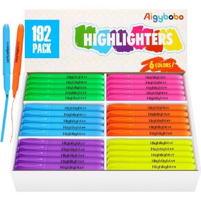 Aigybobo 192 Pack Highlighters in 6 Assorted Colors, Chisel Tip Dry-Quickly Highlighters Bulk, No Bleed Highlighter Markers for Kids Adults, Classroom Teachers Must Haves, School Office Supplies