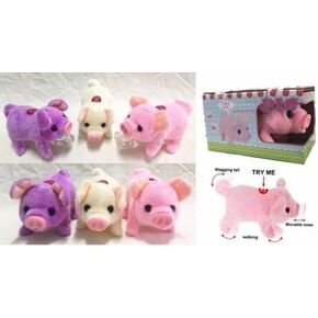 1pc of Walking, Moving, Oinking, Tail Wagging Plush Baby Mini Pig Piggy in Random Color