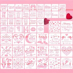 50 Pieces Valentine Stencils for Painting on Wood, Reusable Heart Love Valentines Stencil Templates for Happy Valentine Ornaments Envelopes DIY Crafts Supplies