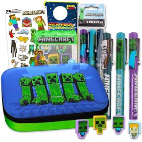 Minecraft Pencil Case for Kids ، Boys - حزمة مع Minecraft Pencil Holder ، Minecraft Pens ، Minecraft Erasers ، ملصقات ، المزيد | مجموعة اللوازم المدرسية Minecraft in Kuwait