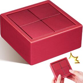 yilloog مستحيلة Dovetail Puzzle Box 3D Brain Tease Toy Place بذكاء أربع قطع ، حمراء مفاجأة حمراء سحر مربع هدية مربع سري