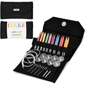 Lykke Interchangeable Knitting Needles, Color Wooden 3.5", Knitting Needles Set - Black Vegan Suede