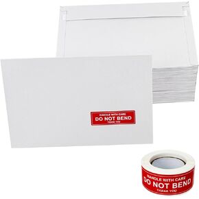 100 Pack Rigid Mailers 6.3x9.57 inch, Photo Mailers Cd Mailers Cardboard Envelopes, Stay Flat Self Seal Document Envelope for CD, Photos, Documents - White