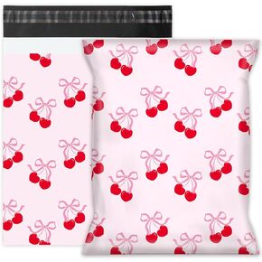 Whaline 100Pcs Cherry Poly Mailer 10 x 13 Inch Pink Bow Fruit Mailing Bag Valentine Cute Self-Sealing Plastic Packaging Envelope Bag for Small Business