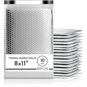 Thermal Bubble Mailer 8"x11" - 10 Pack Bulk | Metallic Bubble Mailers #2| Insulated Mailers for Cold Shipping | Waterproof Thermal Foil Shipping Envelopes | Secure Cold Shipping Bags