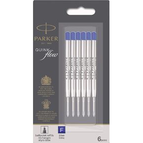 Parker QUINKflow Ballpoint Pen Ink Refills, Fine Tip, Blue, 6 Count Value Pack (2025157)