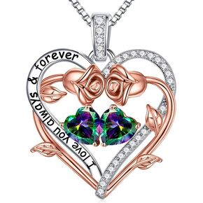 S925 Sterling Silver Necklace for Women, Wife Jewelry Rose Gold, Mom Birthday Valentines Mothers Day Gifts, Girlfriend Necklaces, Daughter Heart Jewel, Anniversary for Her, Christmas Jewelry Gifts